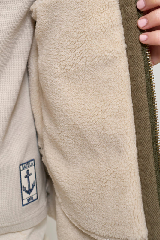 Faux leather jacket with sherpa lining