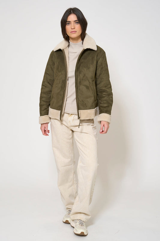 Faux leather jacket with sherpa lining