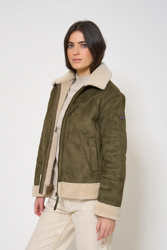 Faux leather jacket with sherpa lining