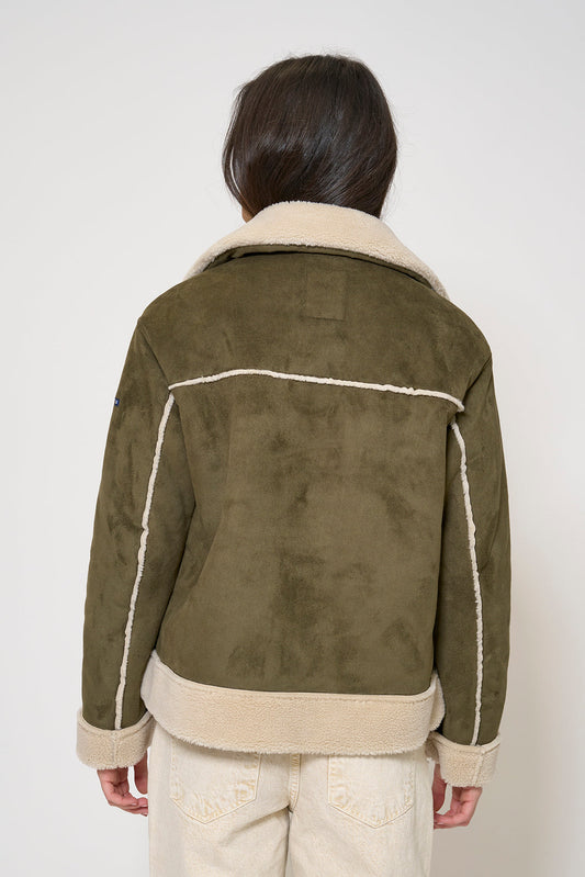 Faux leather jacket with sherpa lining
