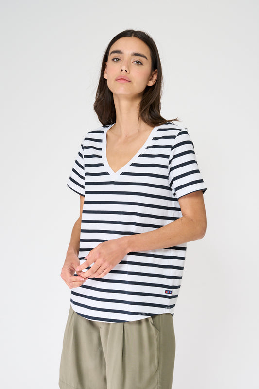 Camiseta marinera de algodón escote en pico