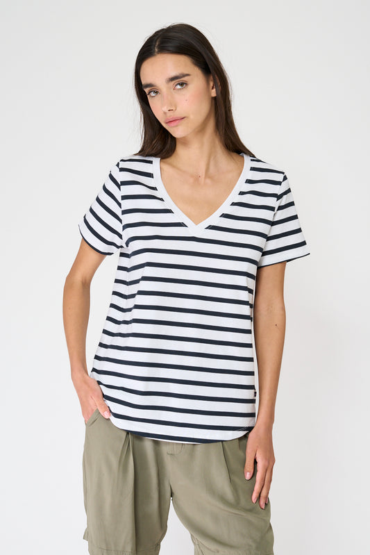 Camiseta marinera de algodón escote en pico