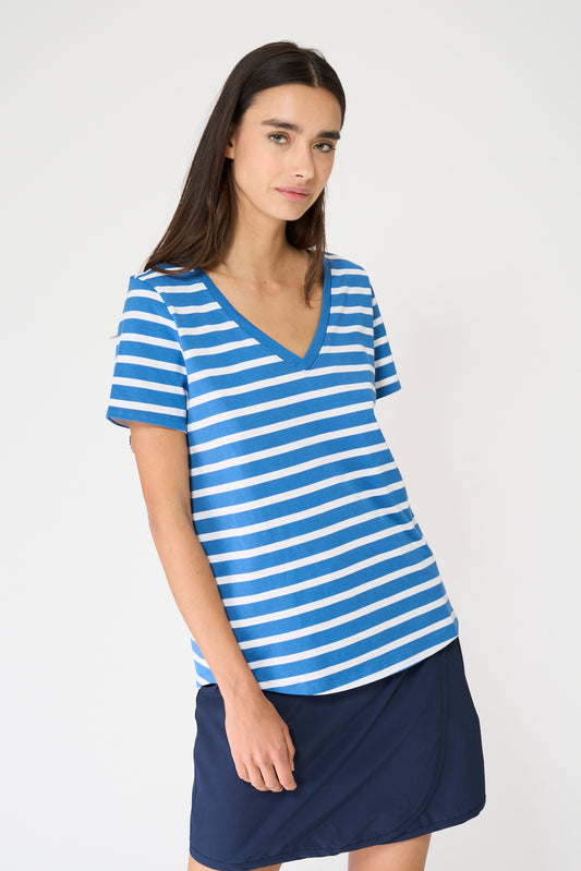 Camiseta marinera de algodón escote en pico