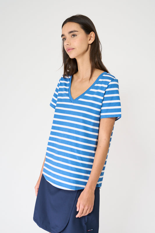 Camiseta marinera de algodón escote en pico