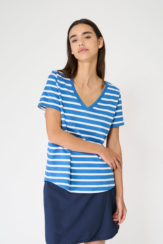 Camiseta marinera de algodón escote en pico