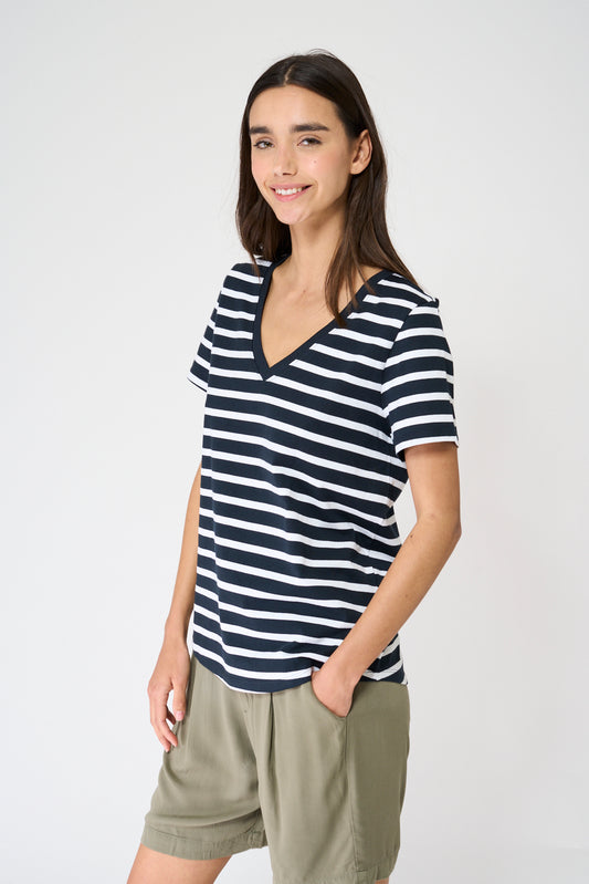 Camiseta marinera de algodón escote en pico