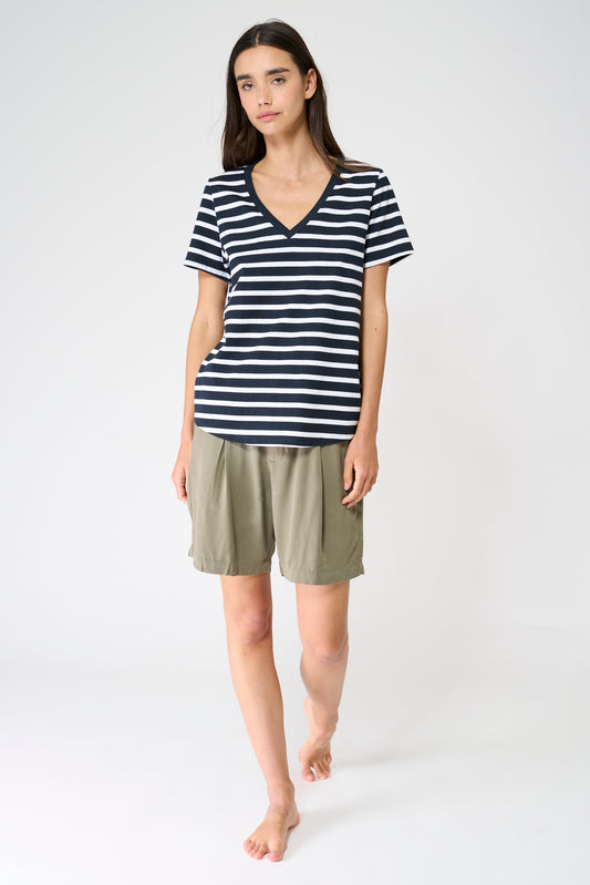 Camiseta marinera de algodón escote en pico