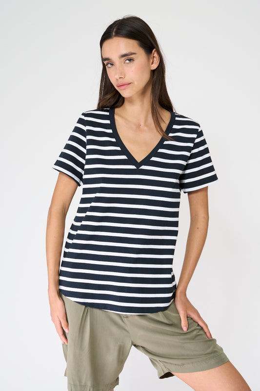 Camiseta marinera de algodón escote en pico