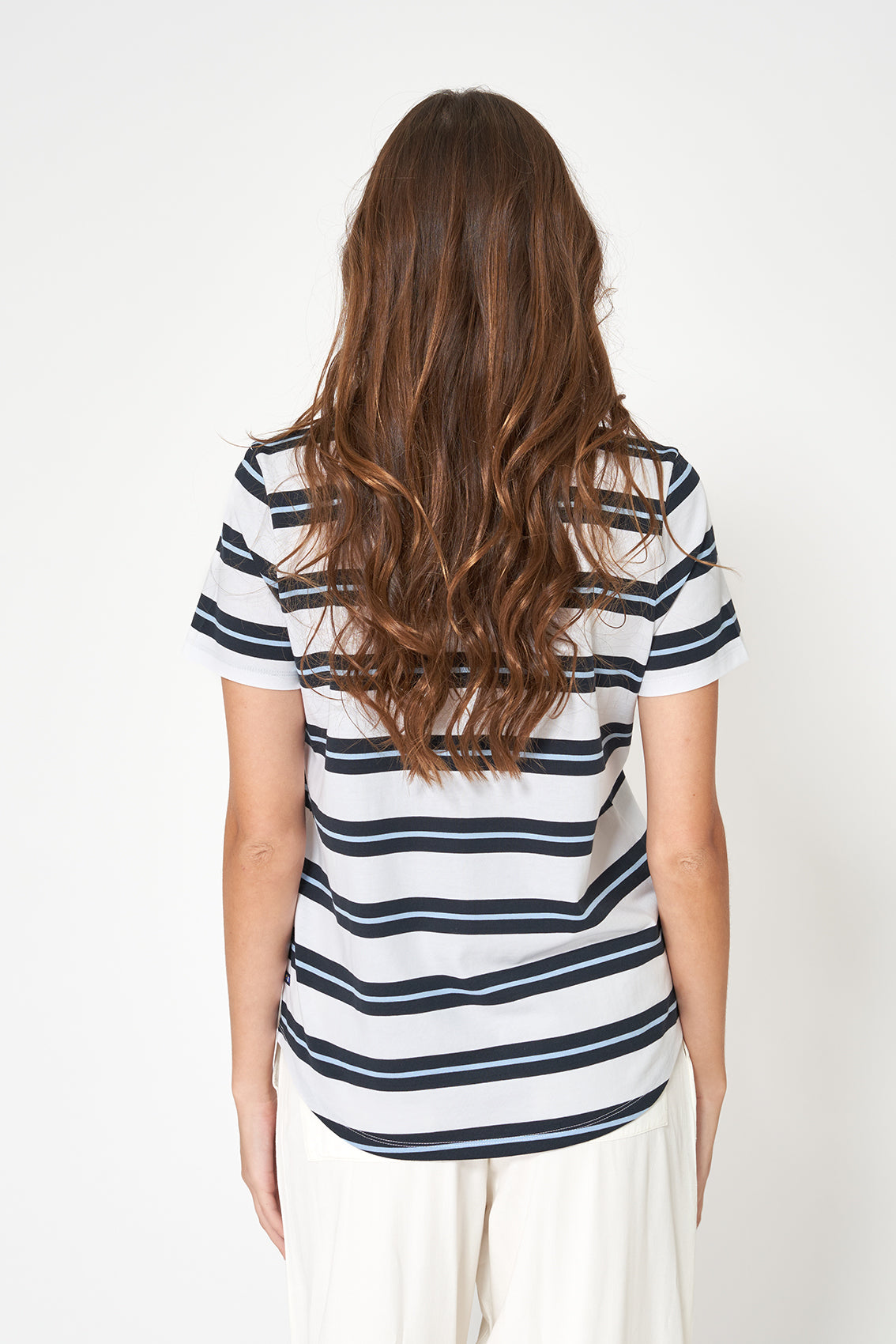 V-neck striped cotton T-shirt