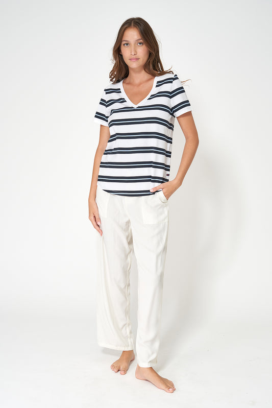 Camiseta marinera de algodón escote en pico