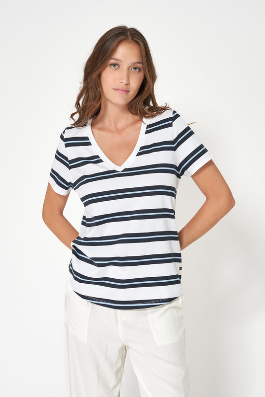 Camiseta marinera de algodón escote en pico