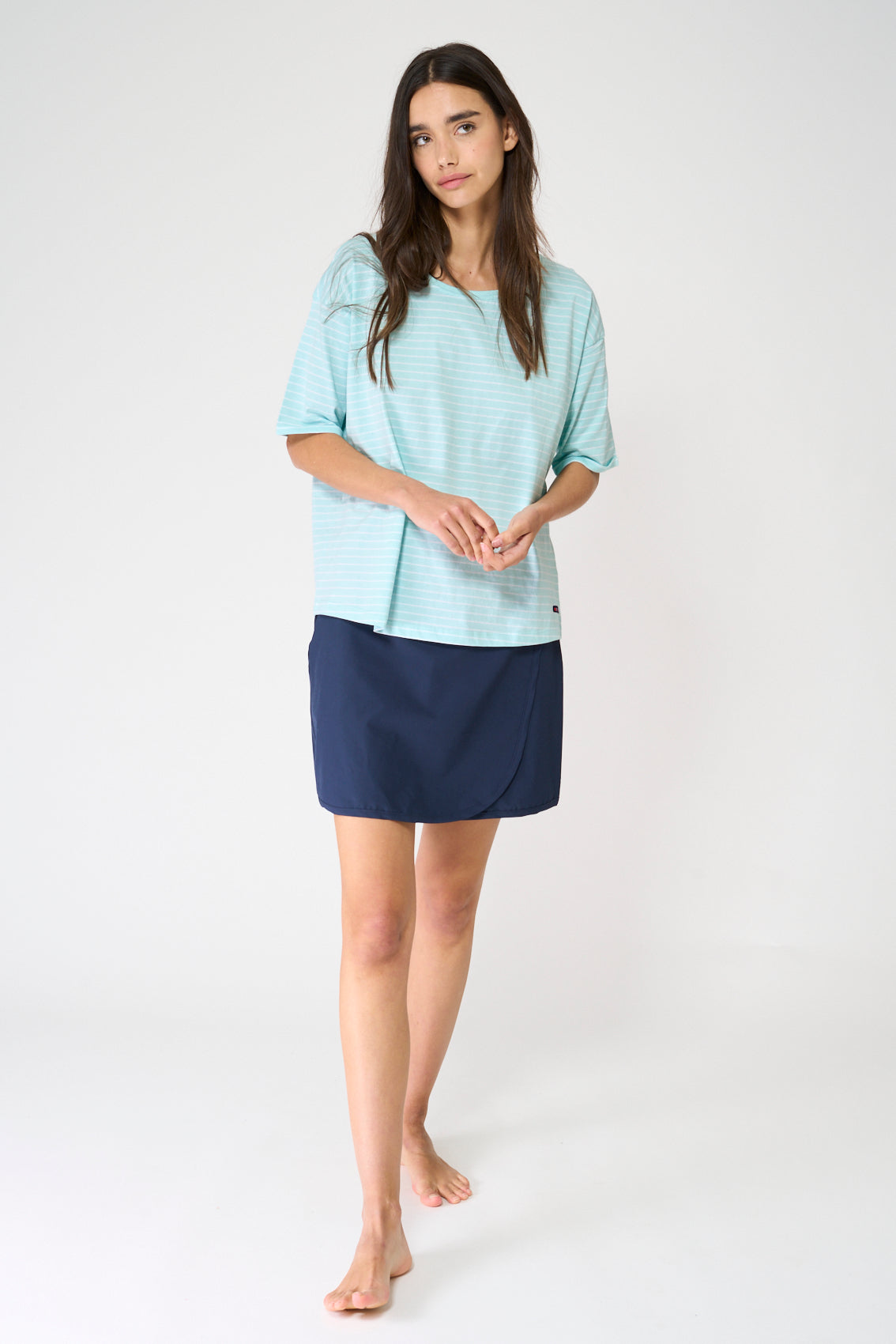 Striped top with button-back detail