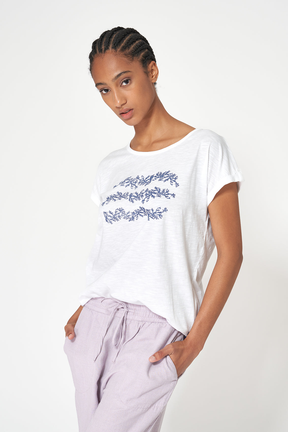 Camiseta de algodón slub estampada