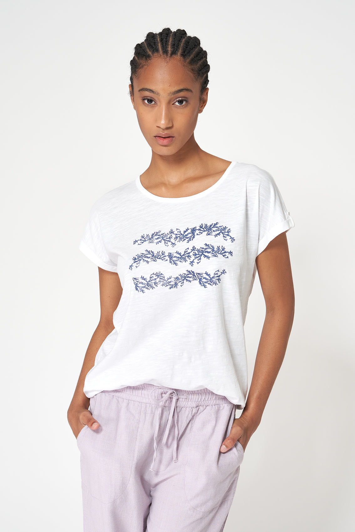 Camiseta de algodón slub estampada