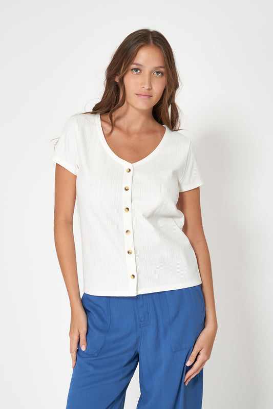 Camiseta en algodón pointelle con botones