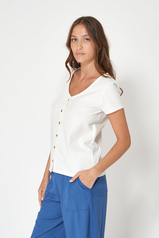 Camiseta en algodón pointelle con botones