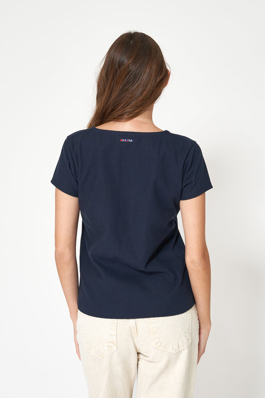 Camiseta en algodón pointelle con botones