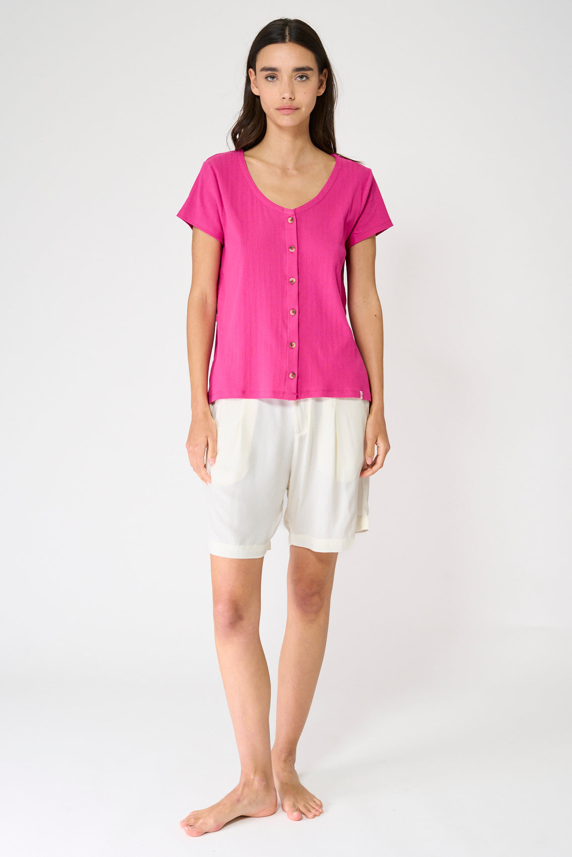 T-shirt en coton pointelle à boutons