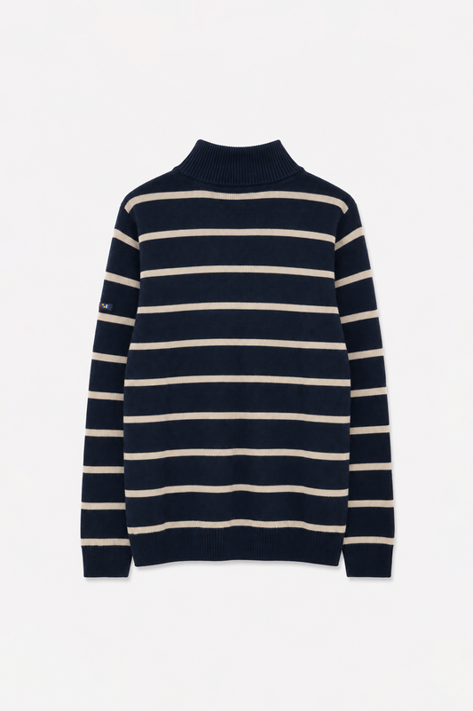 Striped knit jumper with high collar and zip