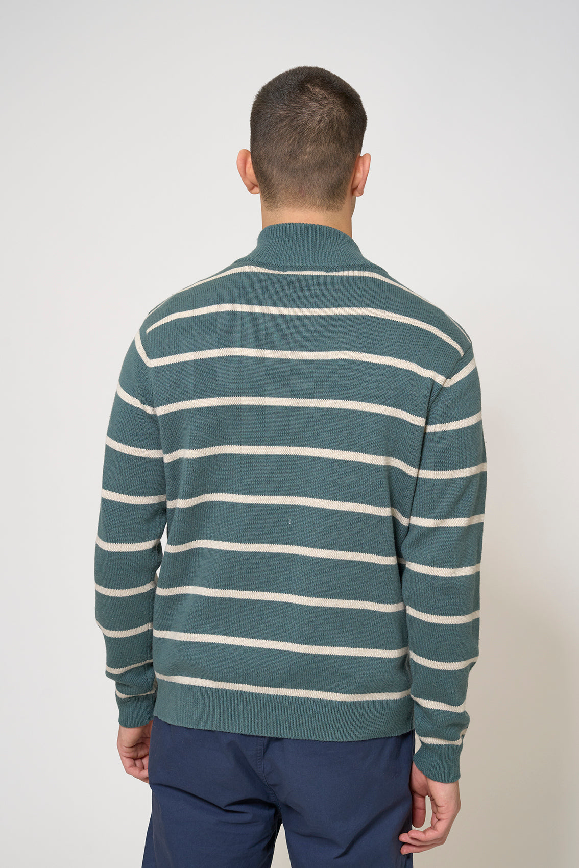 Striped knit jumper with high collar and zip