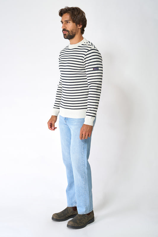 Breton wool sweater with crew neck and buttons 