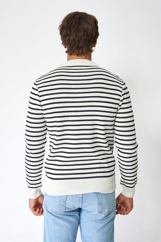 Breton wool sweater with crew neck and buttons 