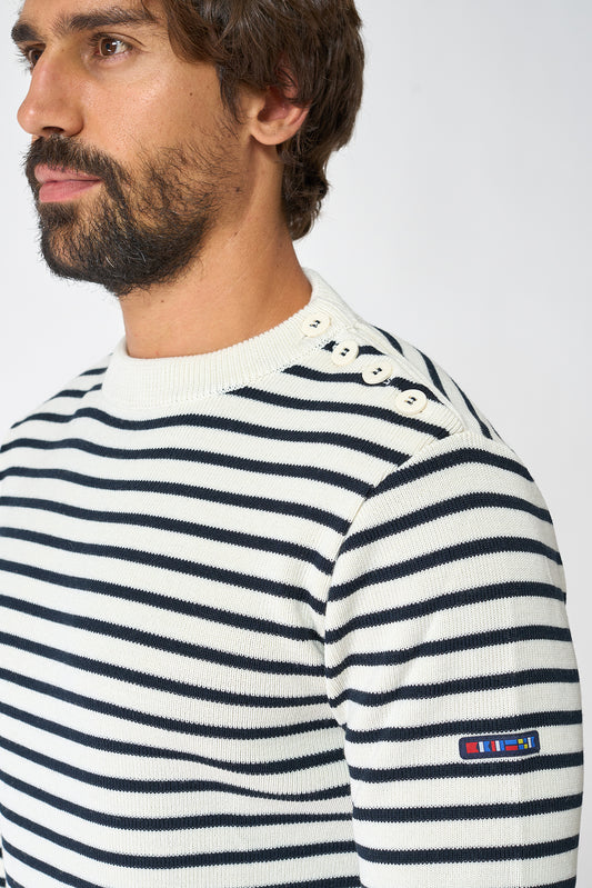 Breton wool sweater with crew neck and buttons 