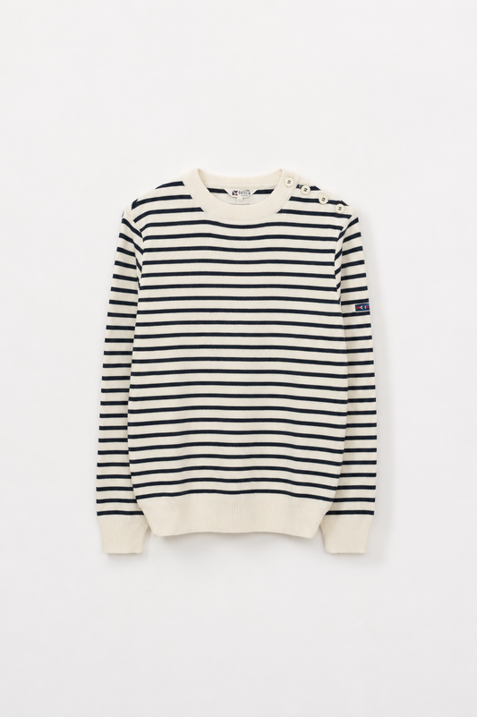 Breton wool sweater with crew neck and buttons 