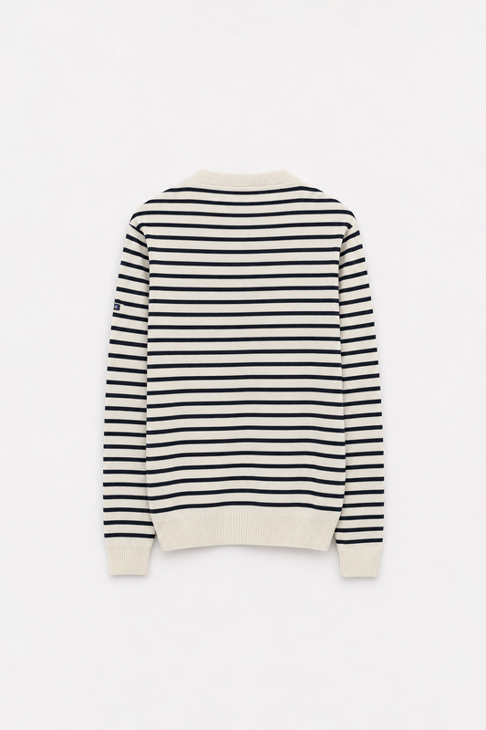 Breton wool sweater with crew neck and buttons 