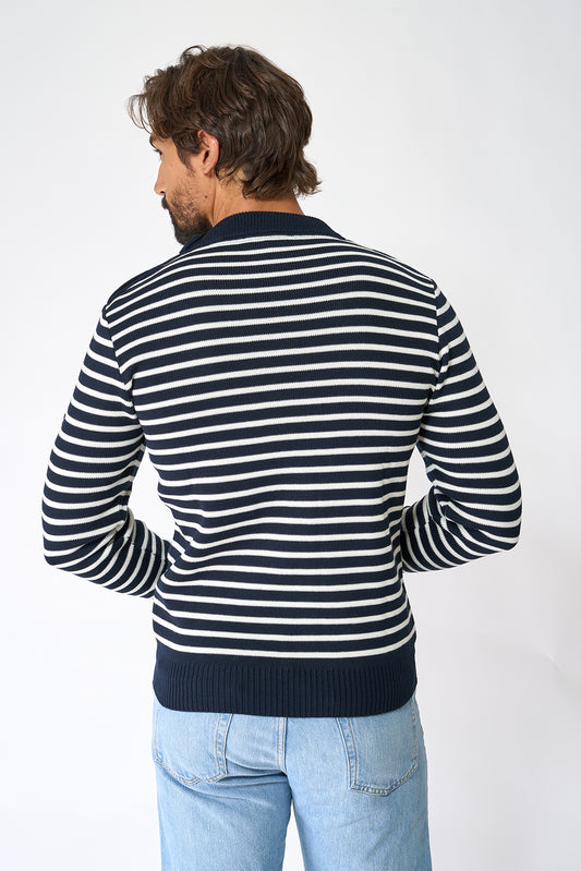 Breton wool sweater with crew neck and buttons 