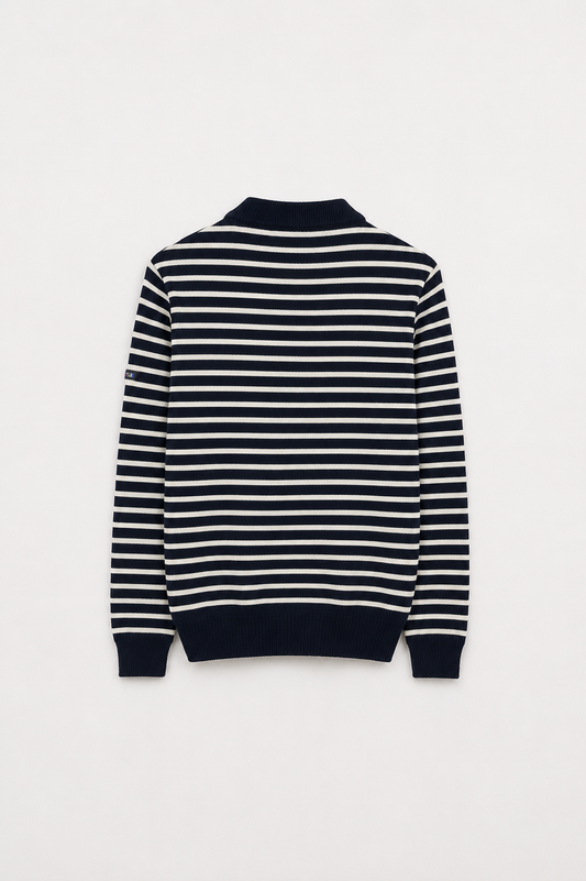 Breton wool sweater with crew neck and buttons 