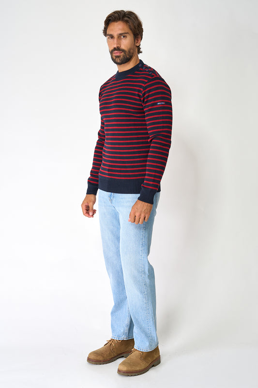Breton wool sweater with crew neck and buttons 