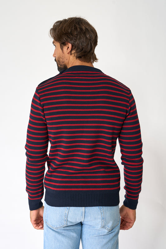 Breton wool sweater with crew neck and buttons 