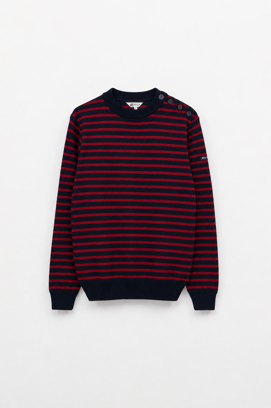 Breton wool sweater with crew neck and buttons 