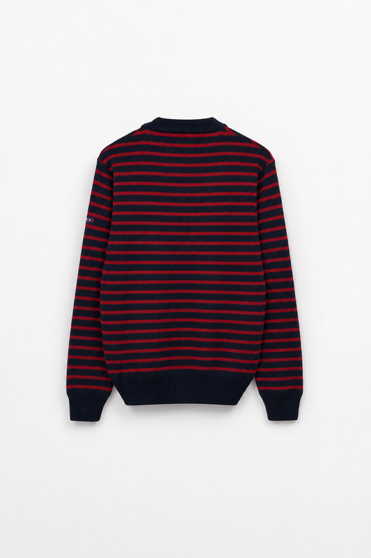 Breton wool sweater with crew neck and buttons 