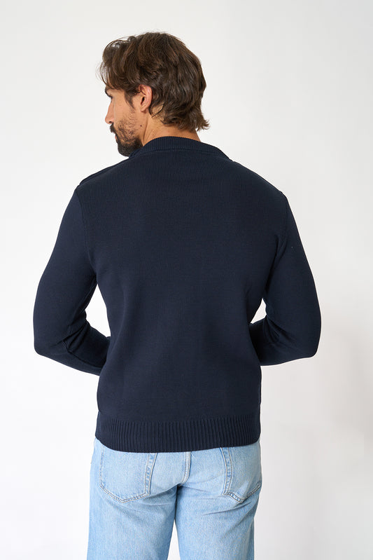 Breton wool sweater with crew neck and buttons 