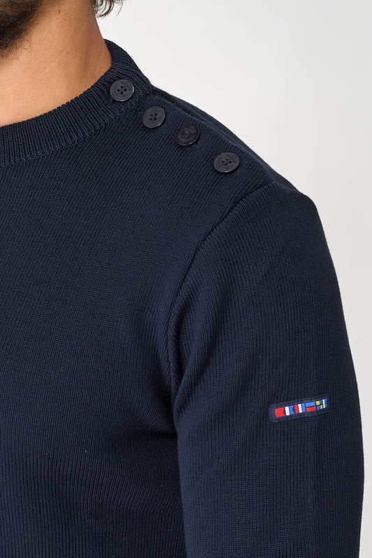 Breton wool sweater with crew neck and buttons 