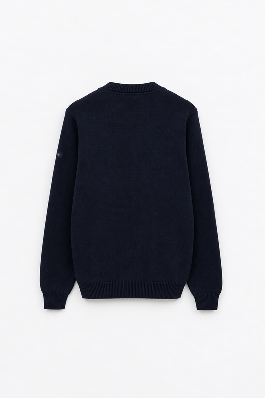 Breton wool sweater with crew neck and buttons 
