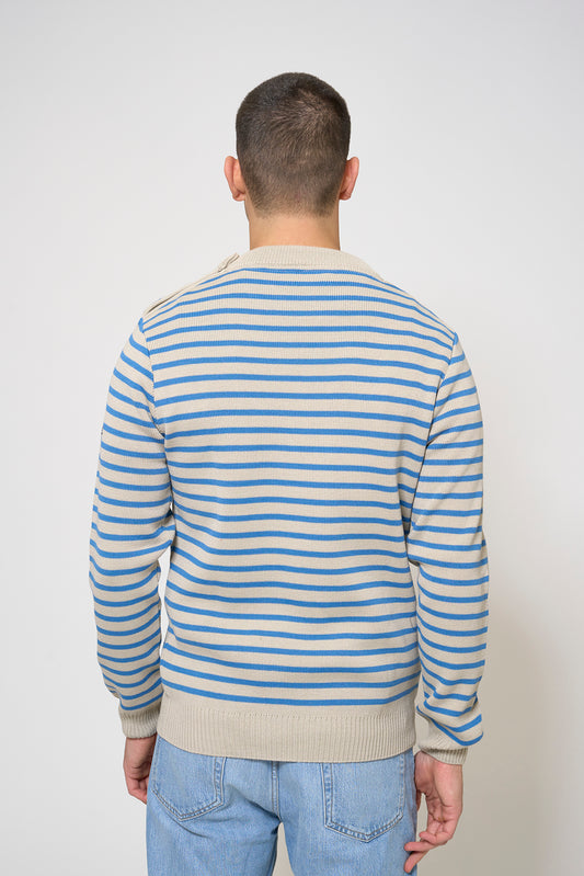 Breton wool sweater with crew neck and buttons 