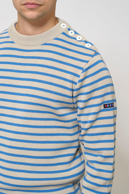 Breton wool sweater with crew neck and buttons 