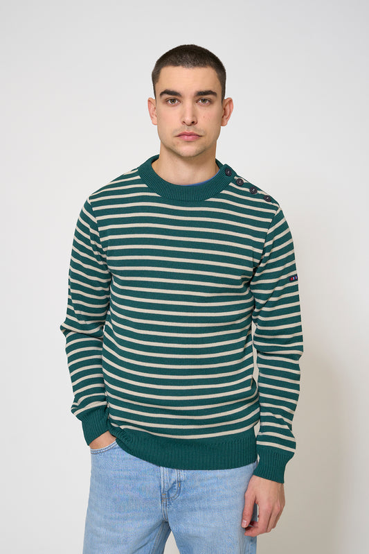 Breton wool sweater with crew neck and buttons 