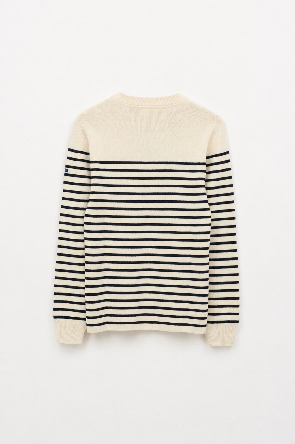 Breton wool sweater with crew neck and shoulder buttons
