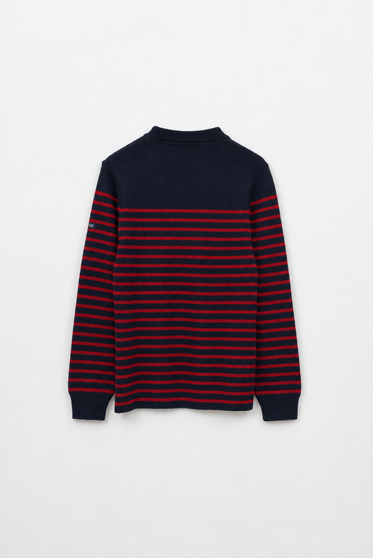 Breton wool sweater with crew neck and shoulder buttons