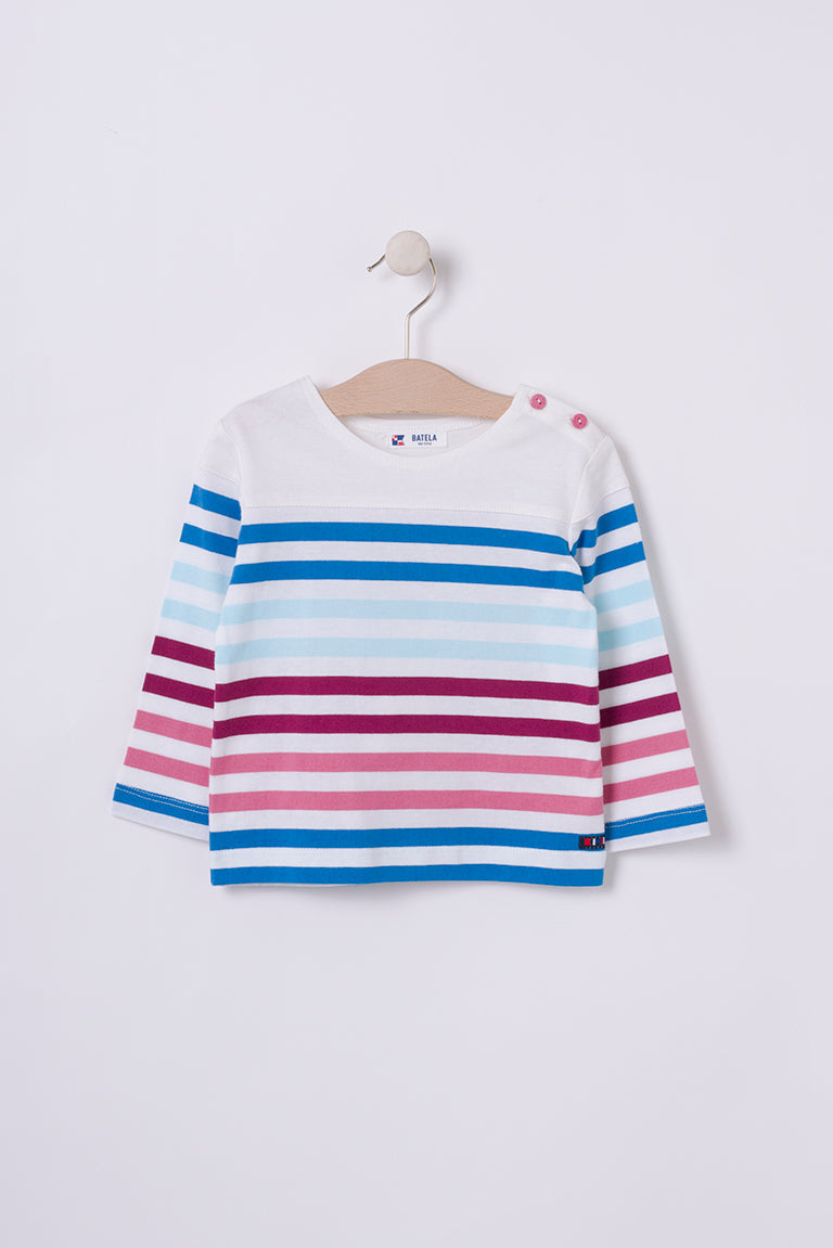 Long-sleeved cotton baby t-shirt with sailor stripes - B2422 Outlet