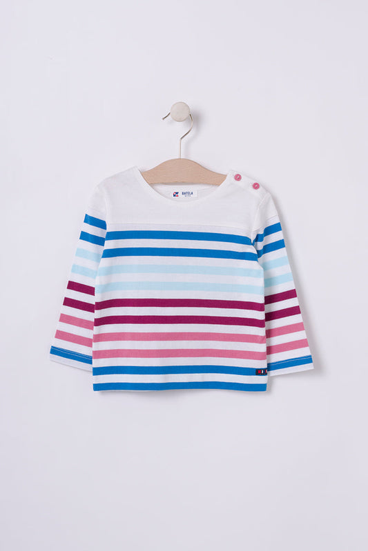Long-sleeved cotton baby t-shirt with sailor stripes - B2422 Outlet