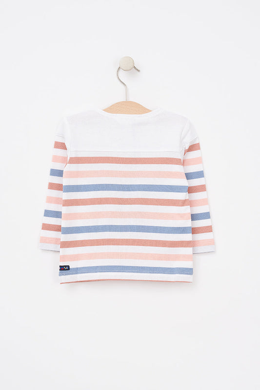 Long-sleeved cotton baby t-shirt with sailor stripes - B2422 Outlet
