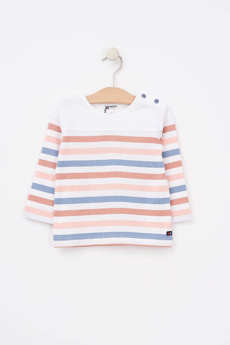 Long-sleeved cotton baby t-shirt with sailor stripes - B2422 Outlet