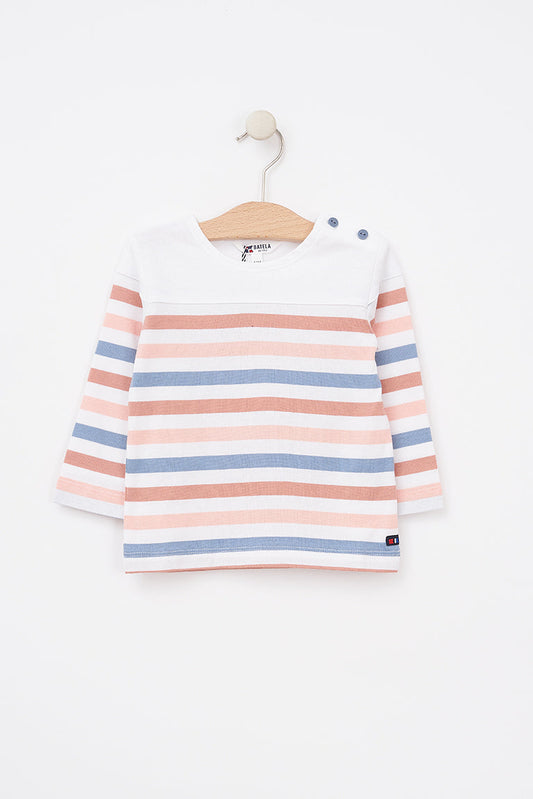 Long-sleeved cotton baby t-shirt with sailor stripes - B2422 Outlet