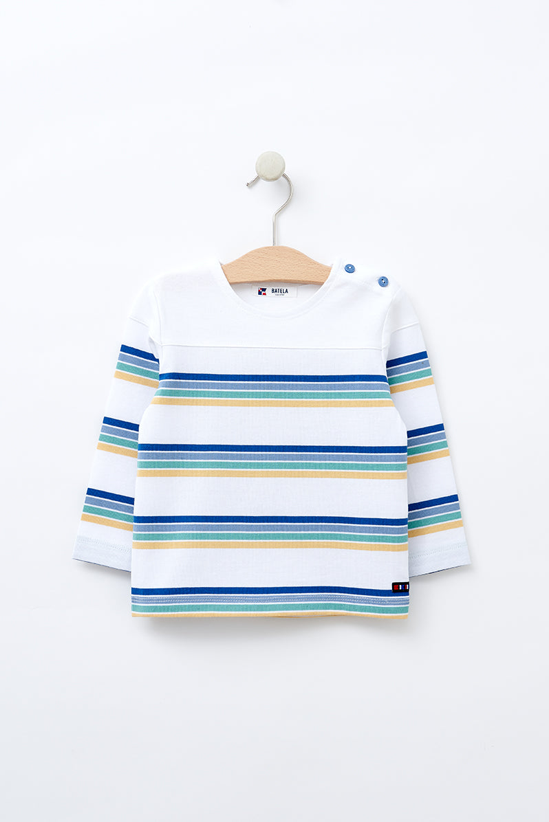 Long-sleeved cotton baby t-shirt with sailor stripes - B2422 Outlet