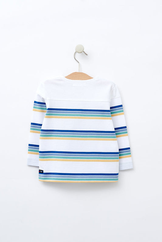 Long-sleeved cotton baby t-shirt with sailor stripes - B2422 Outlet
